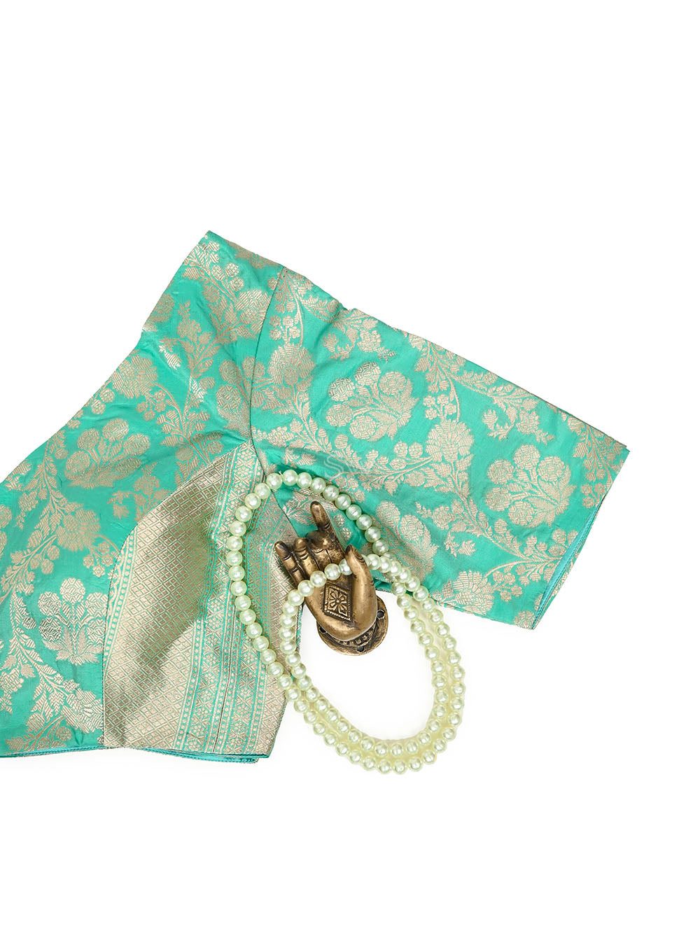 Aqua Blue Uppada Katan Silk Banarasi Ready-Made Blouse