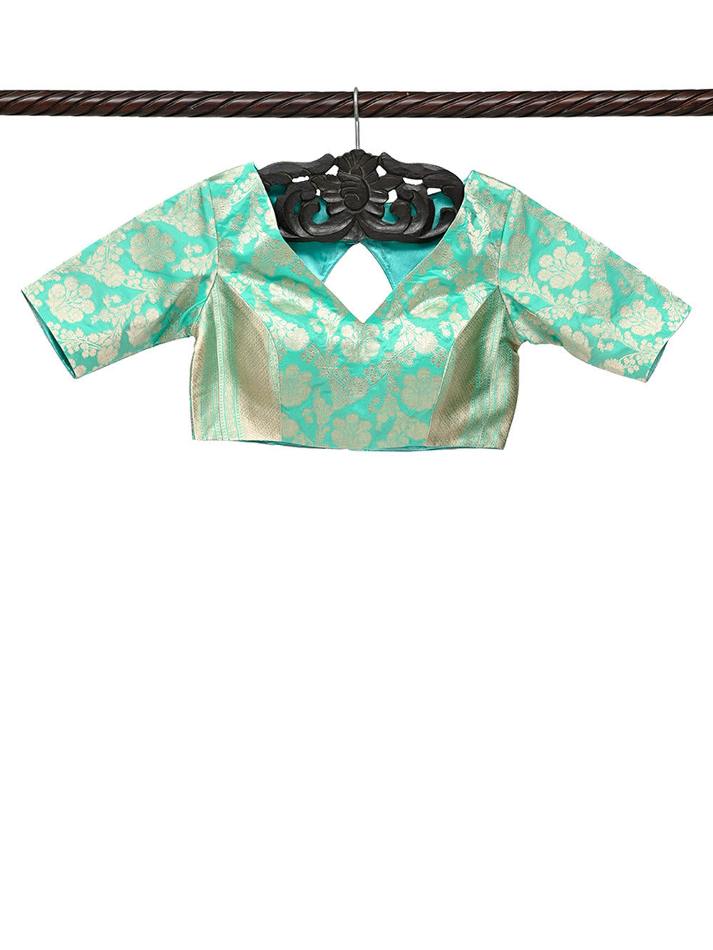 Aqua Blue Uppada Katan Silk Banarasi Ready-Made Blouse