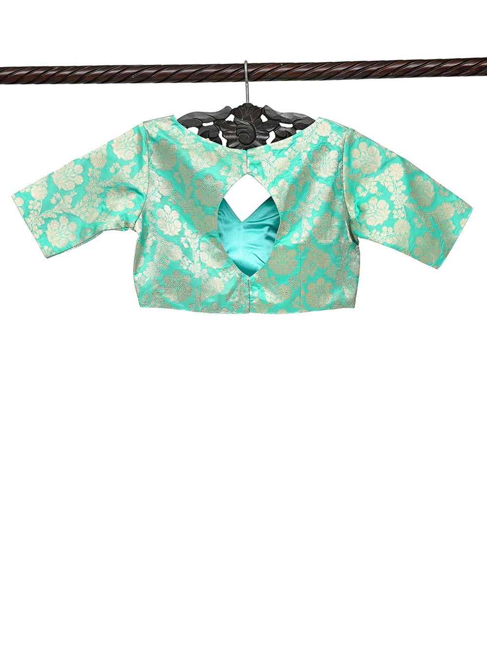 Aqua Blue Uppada Katan Silk Banarasi Ready-Made Blouse