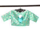 Aqua Blue Uppada Katan Silk Banarasi Ready-Made Blouse