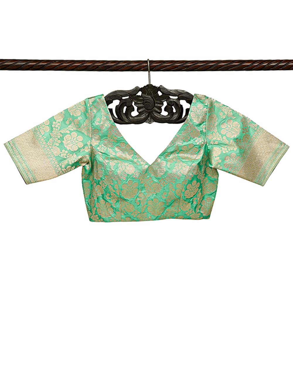 Sea Green Uppada Silk Banarasi Ready-Made Blouse - Sacred Weaves