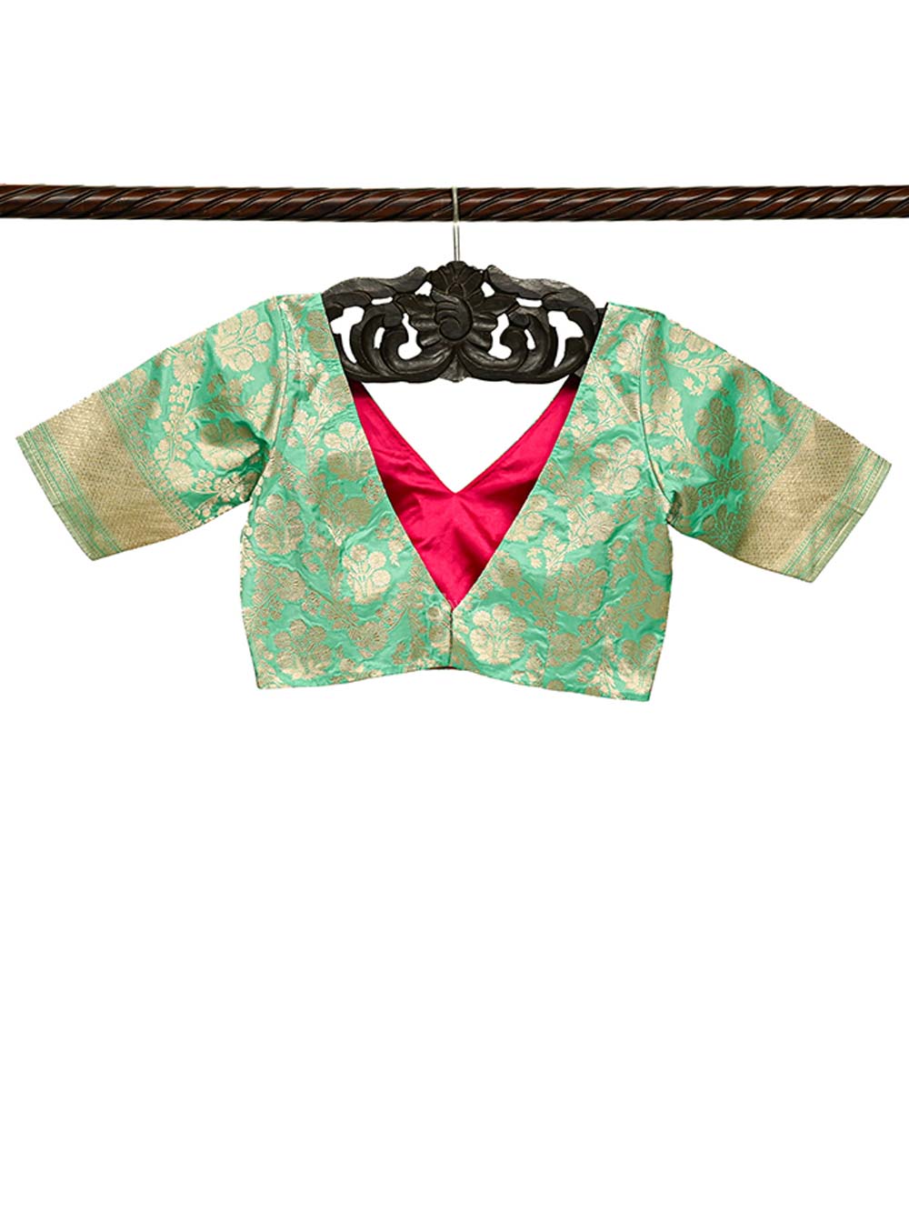 Sea Green Uppada Silk Banarasi Ready-Made Blouse - Sacred Weaves