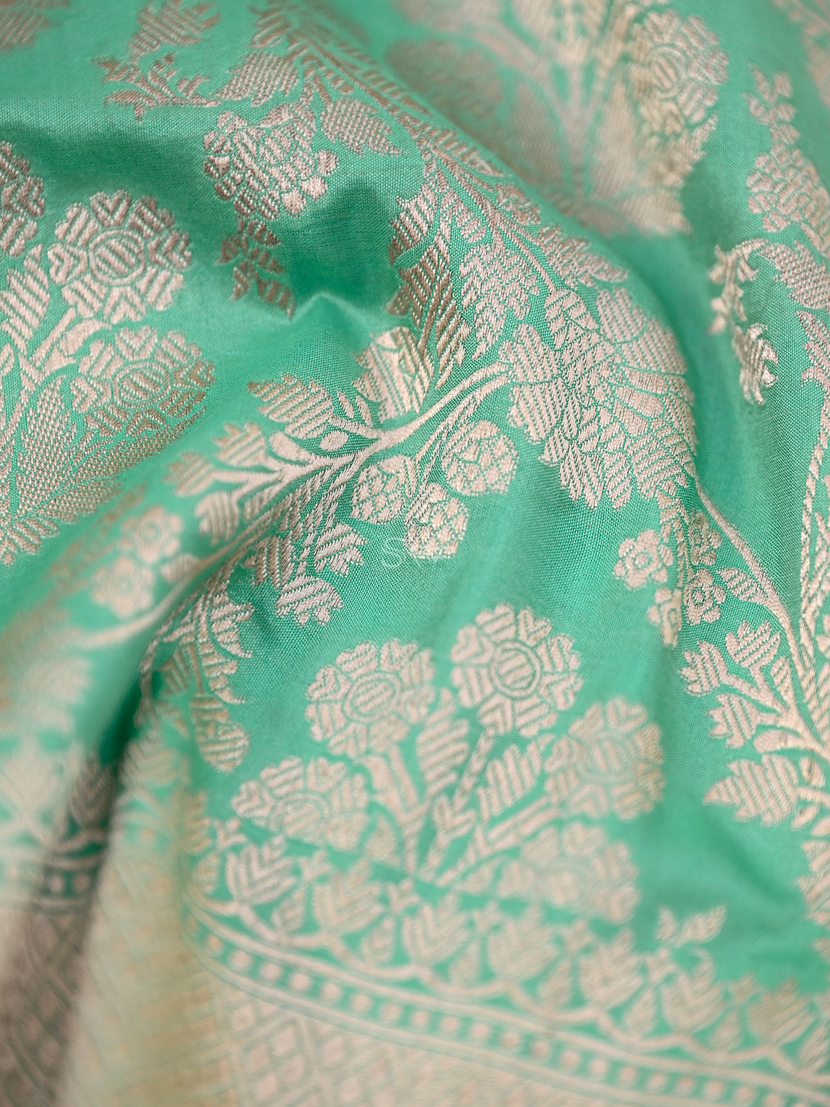 Sea Green Uppada Katan Silk Handloom Banarasi Fabric