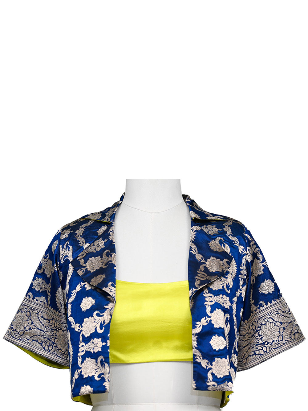 Blue Silk Brocade Handloom Banarasi Jacket - Sacred Weaves