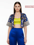 Blue Silk Brocade Handloom Banarasi Jacket - Sacred Weaves