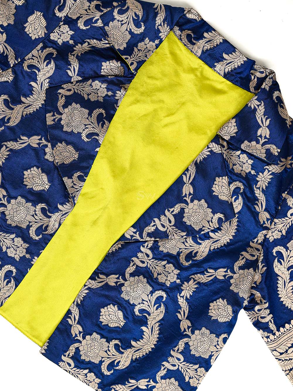 Blue Silk Brocade Handloom Banarasi Jacket - Sacred Weaves