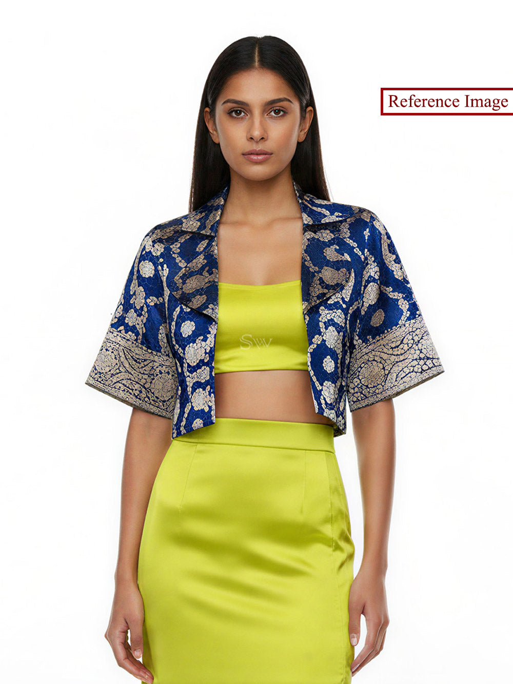 Blue Silk Brocade Handloom Banarasi Jacket - Sacred Weaves