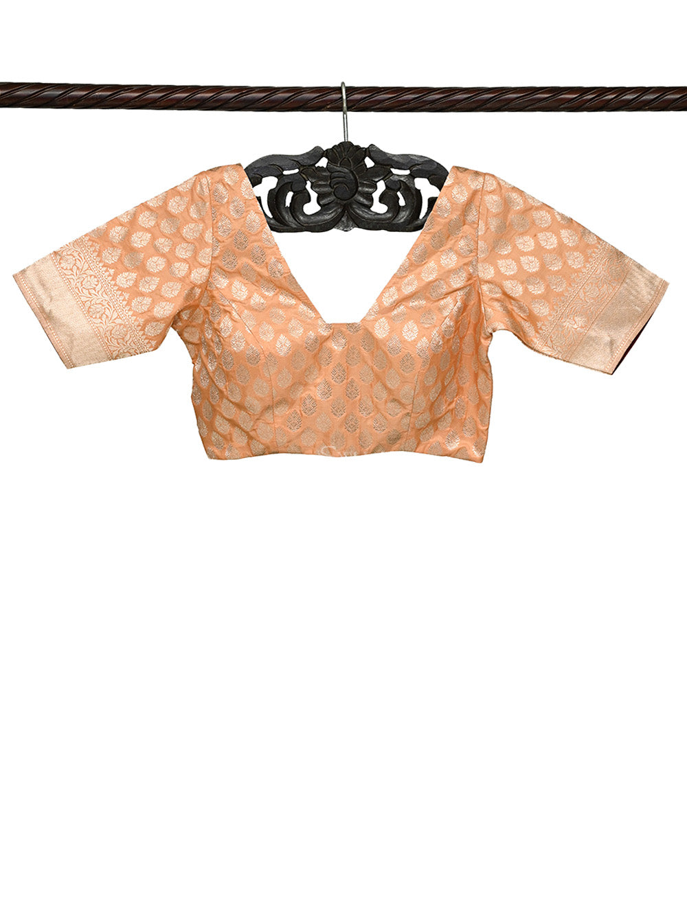 Peach Uppada Silk Banarasi Ready-Made Blouse - Sacred Weaves