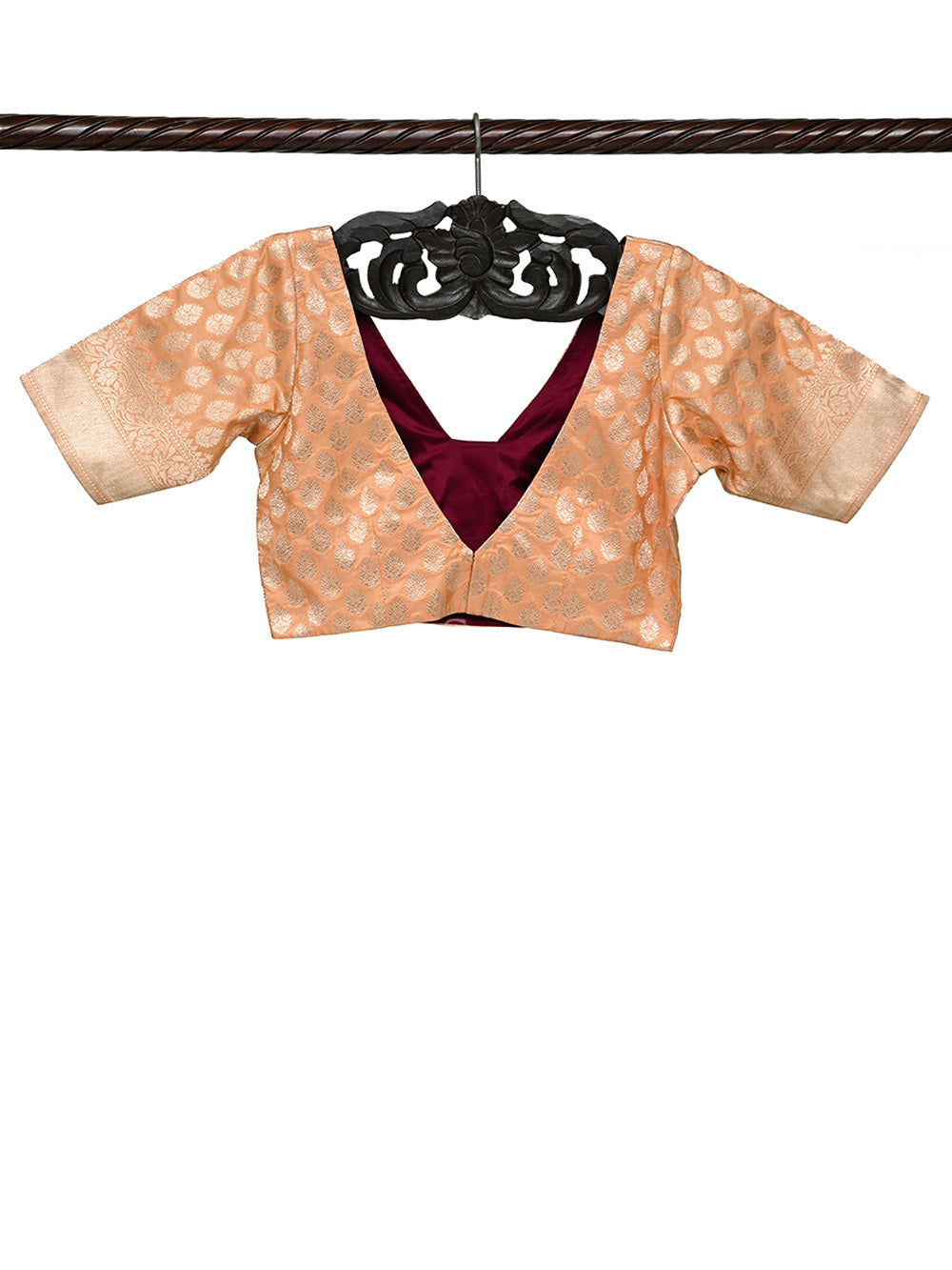 Peach Uppada Silk Banarasi Ready-Made Blouse - Sacred Weaves