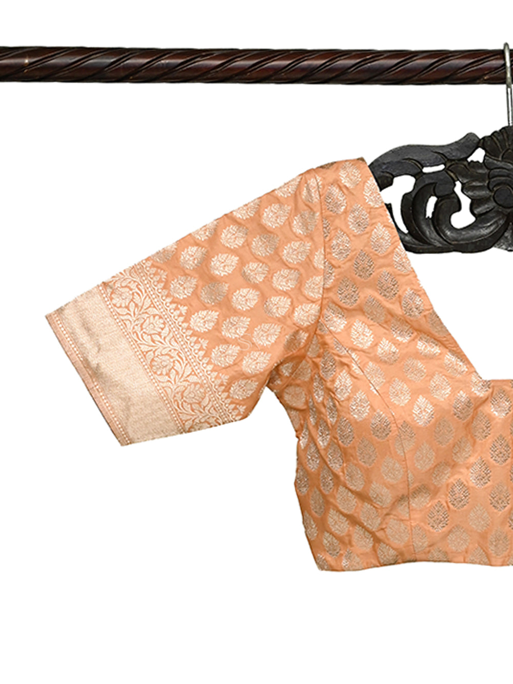 Peach Uppada Silk Banarasi Ready-Made Blouse - Sacred Weaves