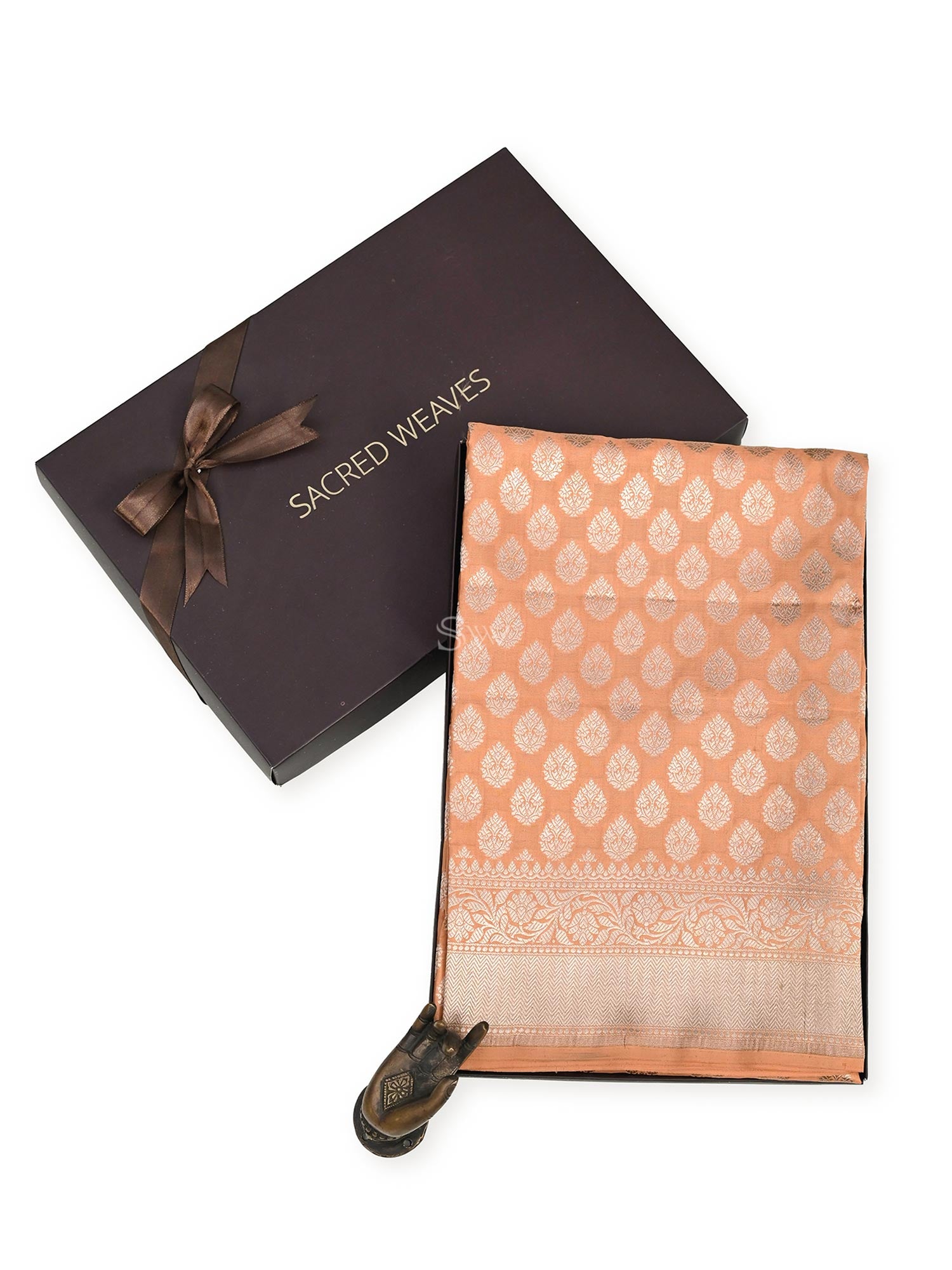 Peach Uppada Katan Silk Handloom Banarasi Fabric - Gift Box - Sacred Weaves