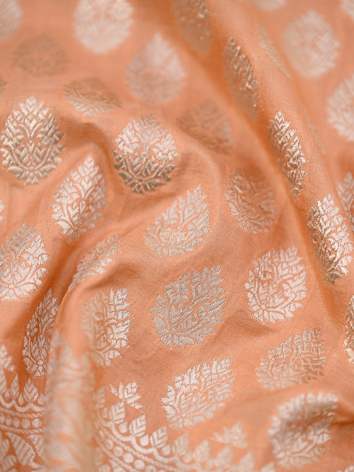 Peach Uppada Katan Silk Handloom Banarasi Fabric - Gift Box - Sacred Weaves