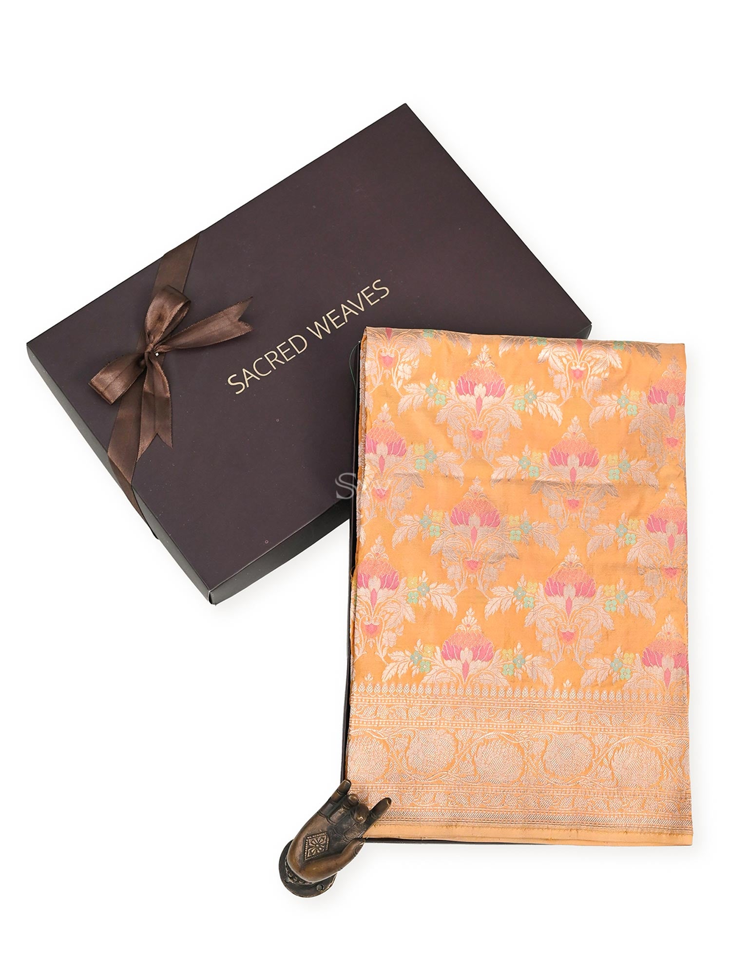 Yellow Meenakari Jaal Katan Silk Handloom Banarasi Fabric - Gift Box - Sacred Weaves