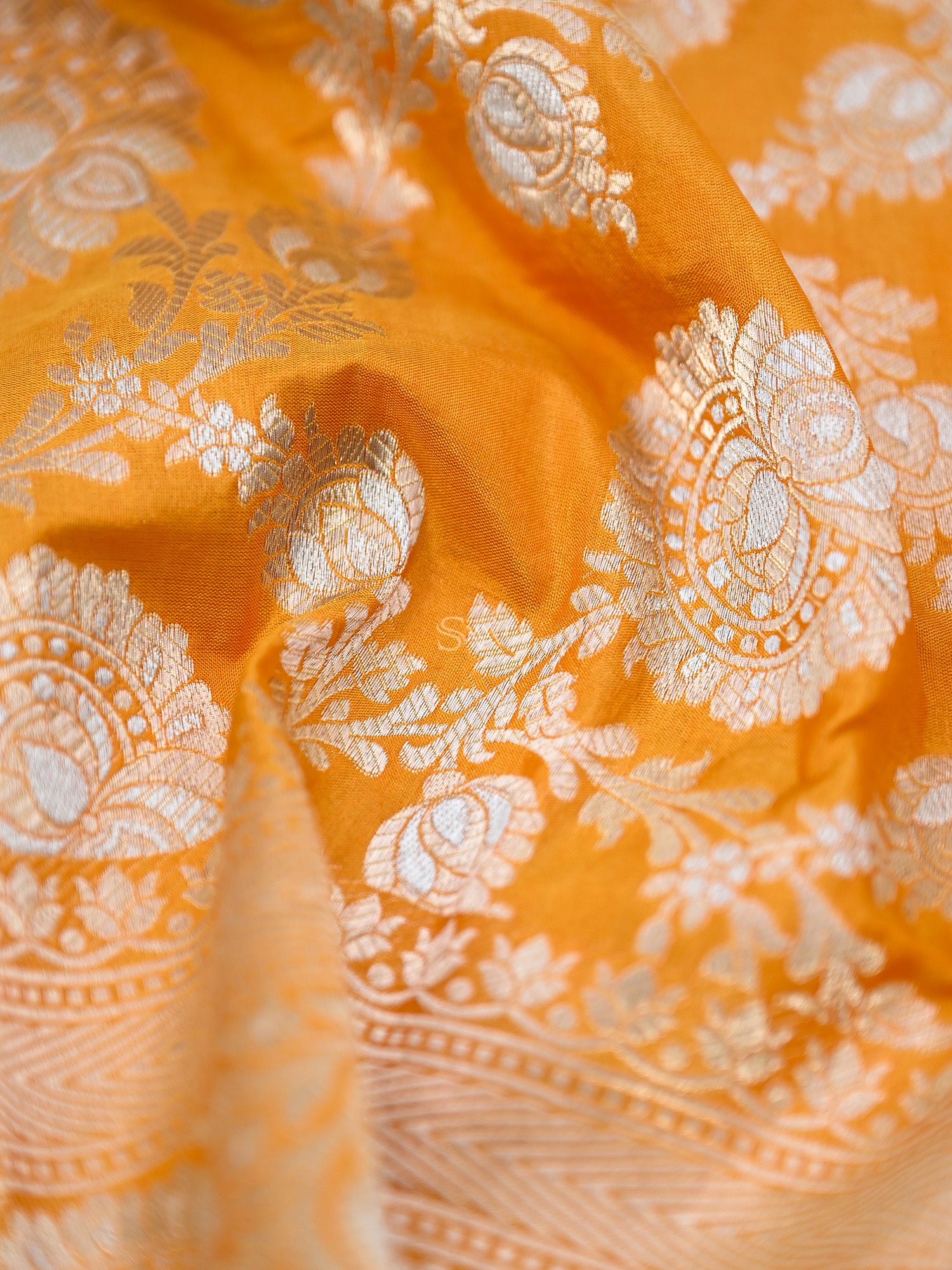 Yellow Sona Rupa Katan Silk Handloom Banarasi Fabric - Gift Box - Sacred Weaves