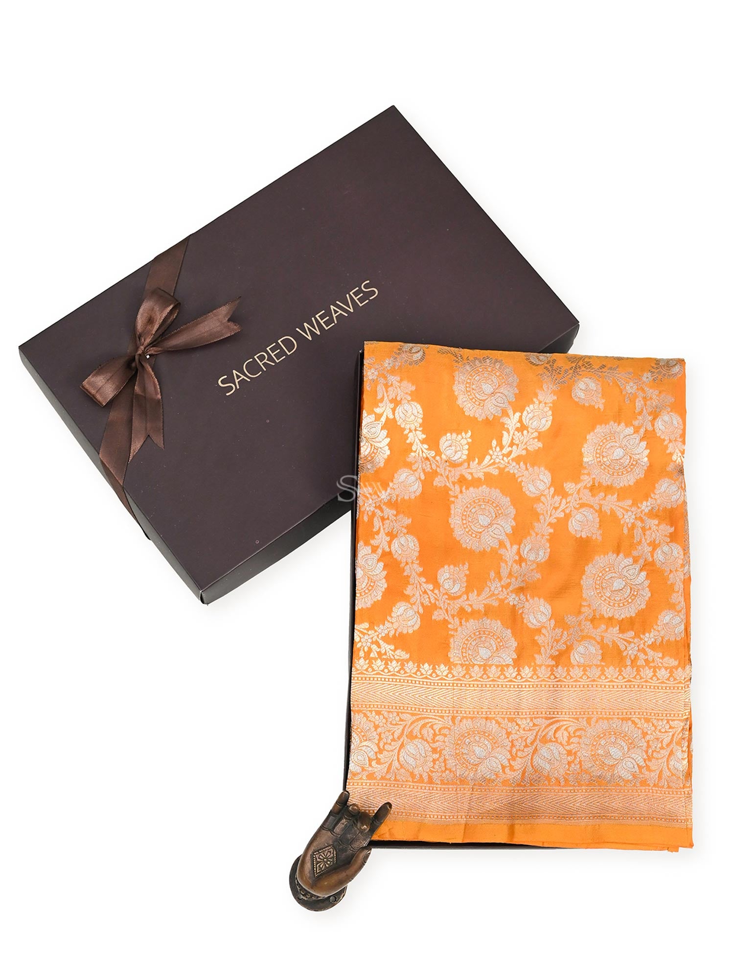 Yellow Sona Rupa Katan Silk Handloom Banarasi Fabric - Gift Box - Sacred Weaves