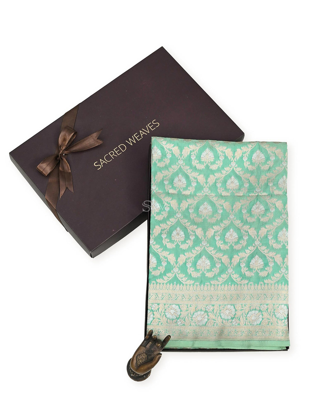 Green Sona Rupa Katan Silk Handloom Banarasi Fabric - Gift Box