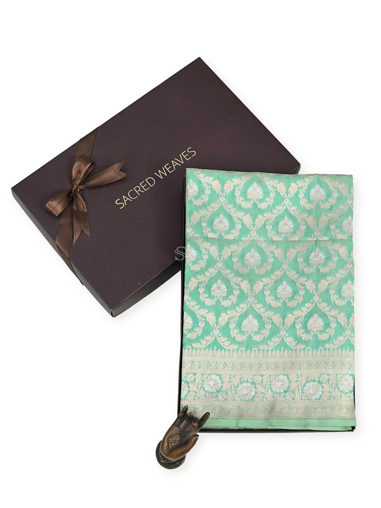 Green Sona Rupa Katan Silk Handloom Banarasi Fabric - Gift Box - Sacred Weaves