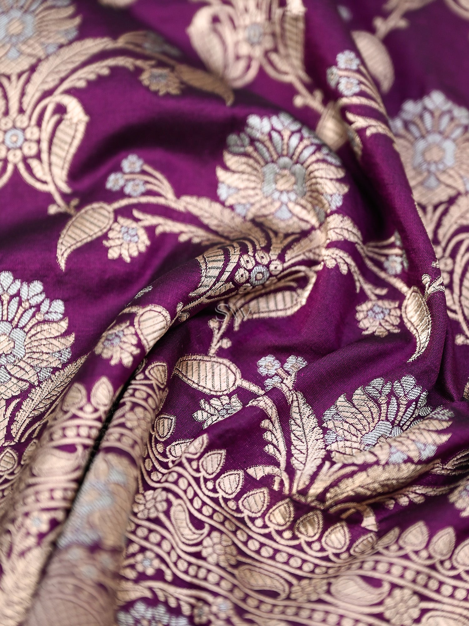 Wine Sona Rupa Katan Silk Handloom Banarasi Fabric - Gift Box - Sacred Weaves