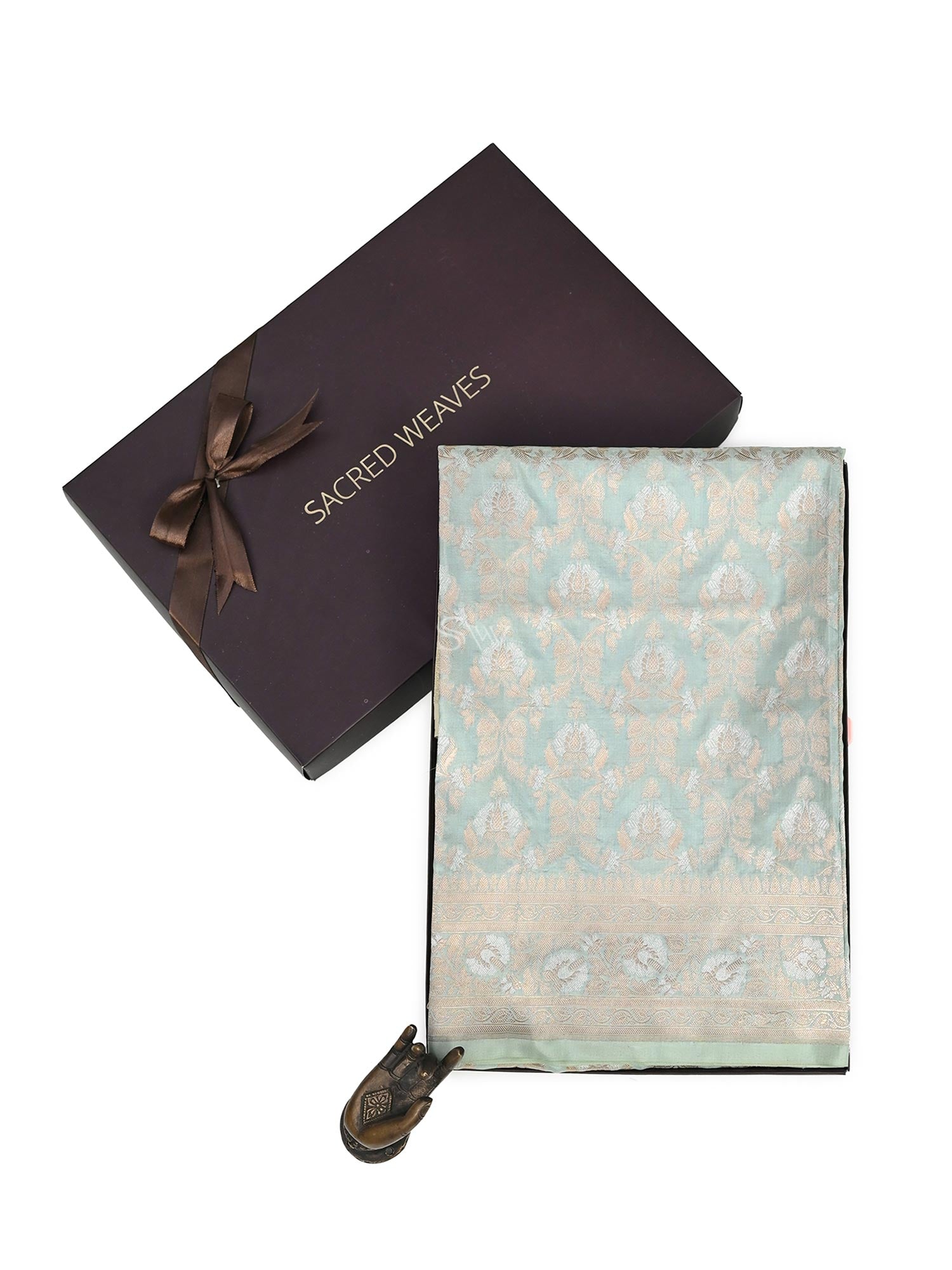 Sea Green Sona Rupa Katan Silk Handloom Banarasi Fabric - Gift Box - Sacred Weaves