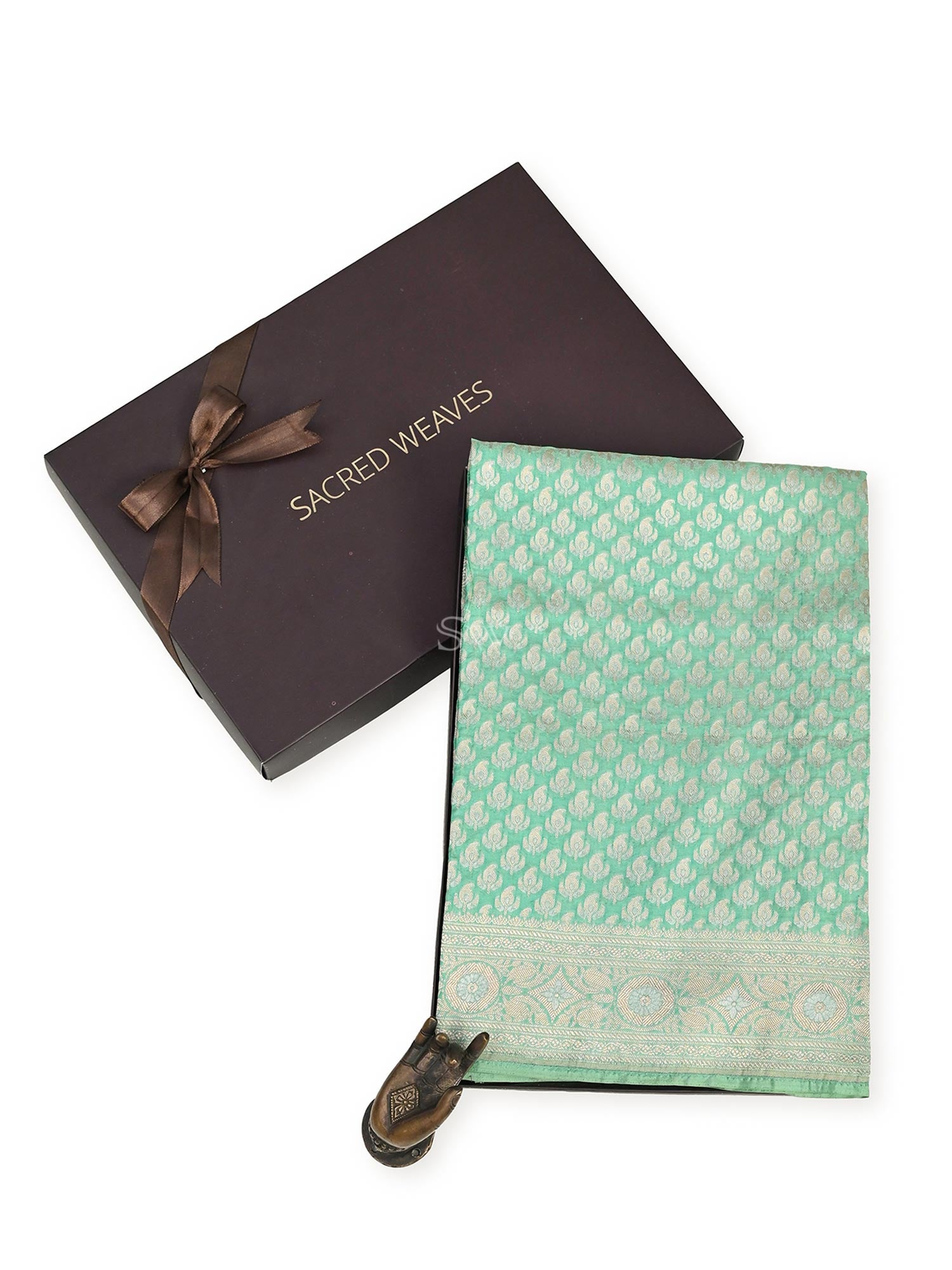 Green Sona Rupa Katan Silk Handloom Banarasi Fabric - Gift Box - Sacred Weaves