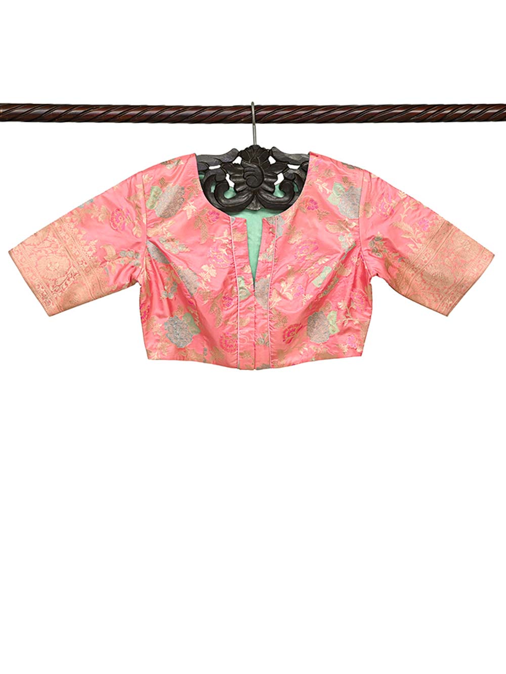 Pink Meenakari Silk Banarasi Ready-Made Blouse - Sacred Weaves
