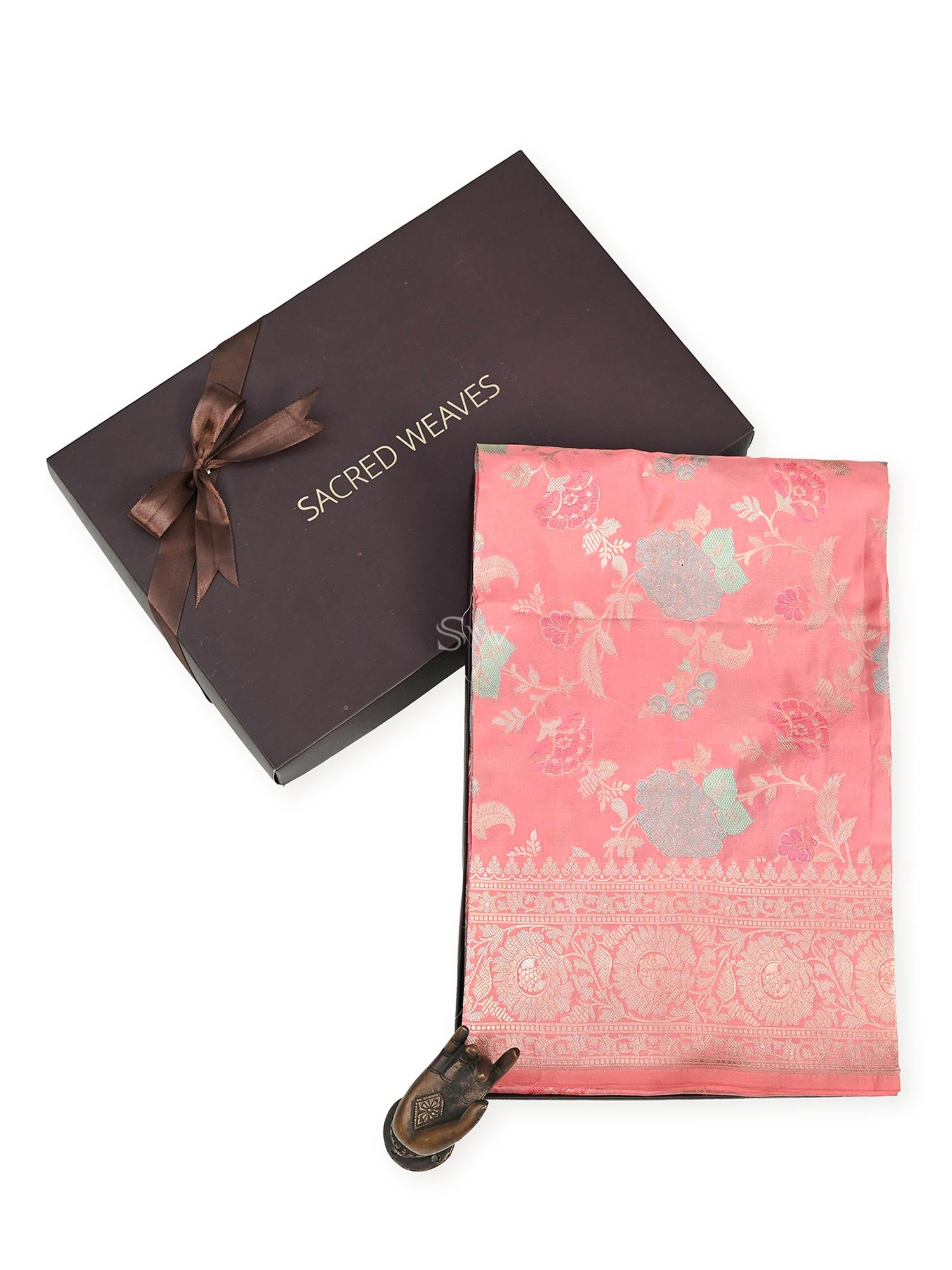 Pink Meenakari Jaal Katan Silk Handloom Banarasi Fabric - Gift Box - Sacred Weaves