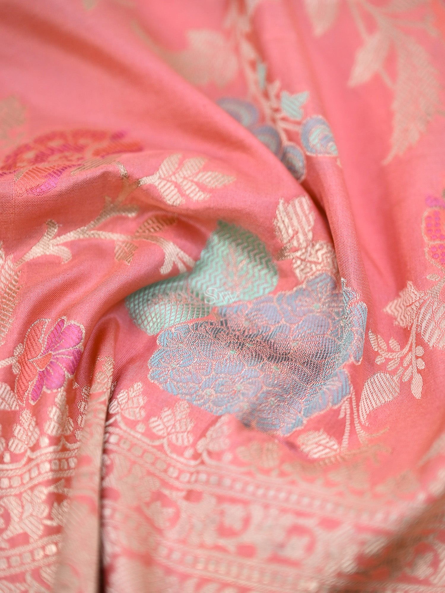 Pink Meenakari Jaal Katan Silk Handloom Banarasi Fabric - Gift Box - Sacred Weaves
