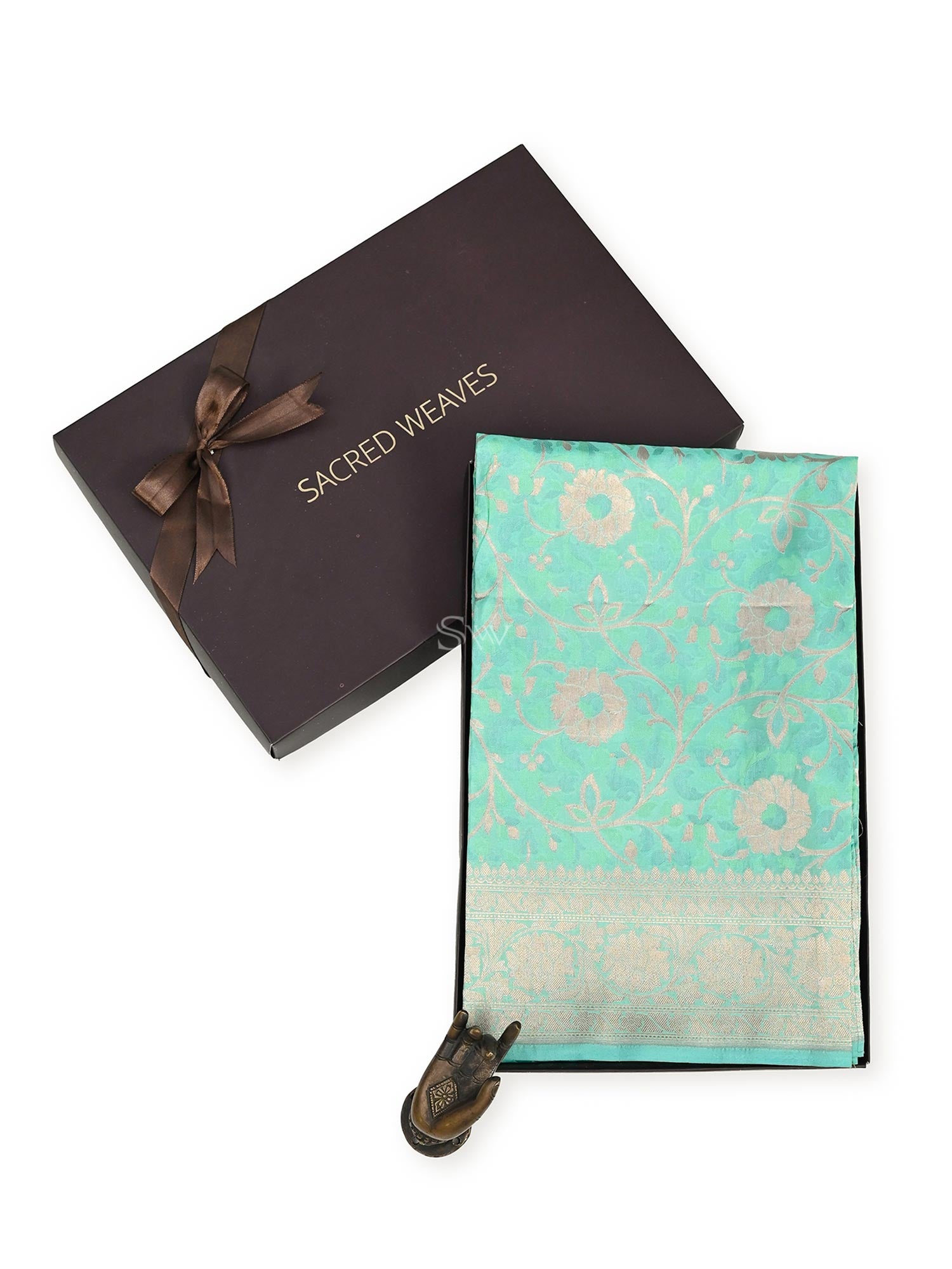 Green Meenakari Jaal Katan Silk Handloom Banarasi Fabric - Gift Box - Sacred Weaves