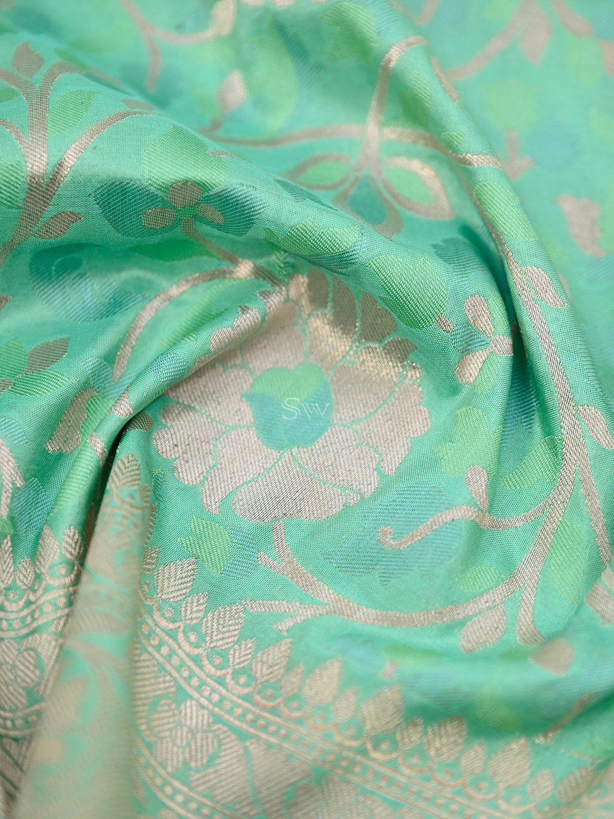 Green Meenakari Jaal Katan Silk Handloom Banarasi Fabric - Gift Box - Sacred Weaves