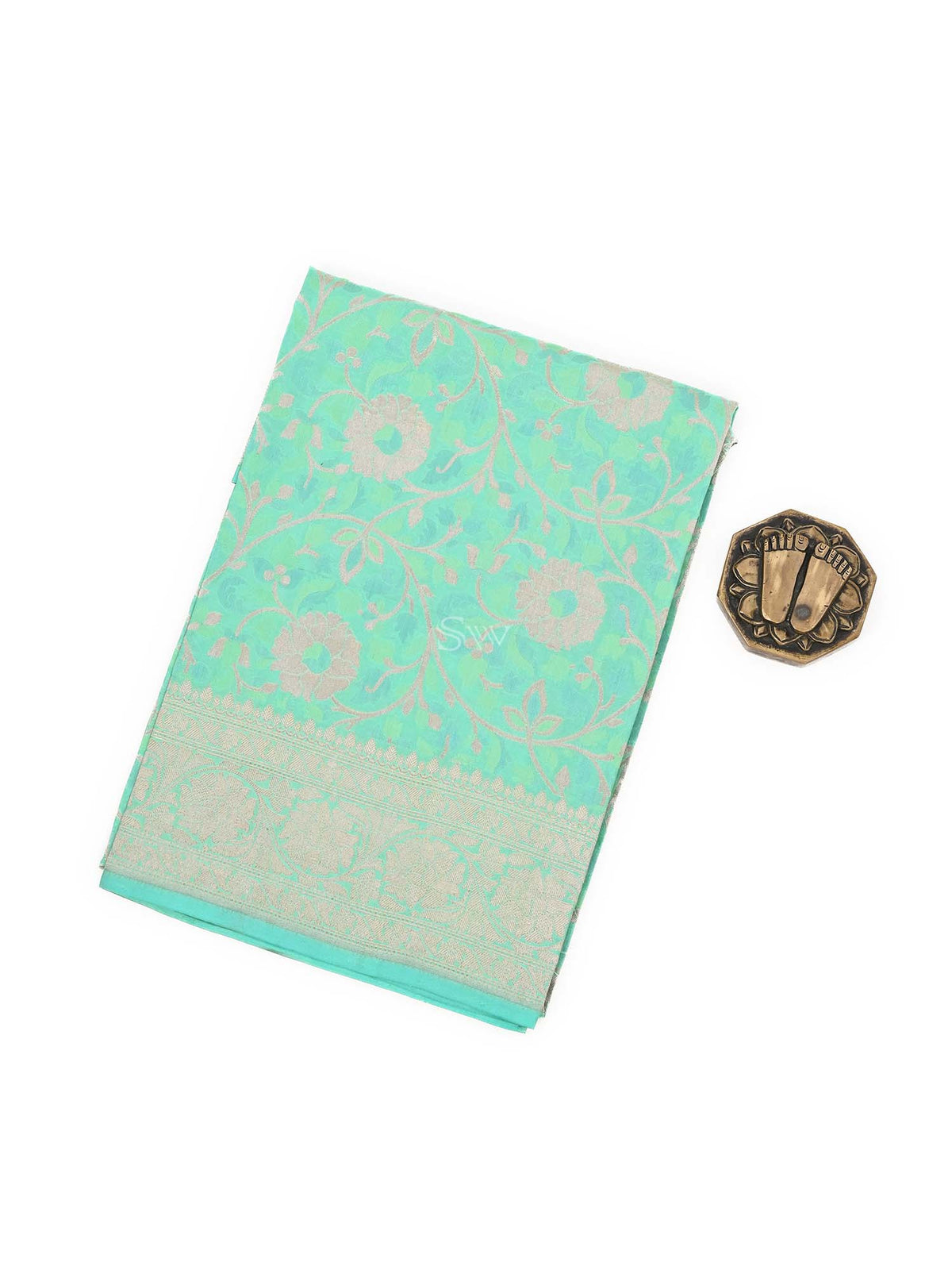 Green Meenakari Jaal Katan Silk Handloom Banarasi Fabric