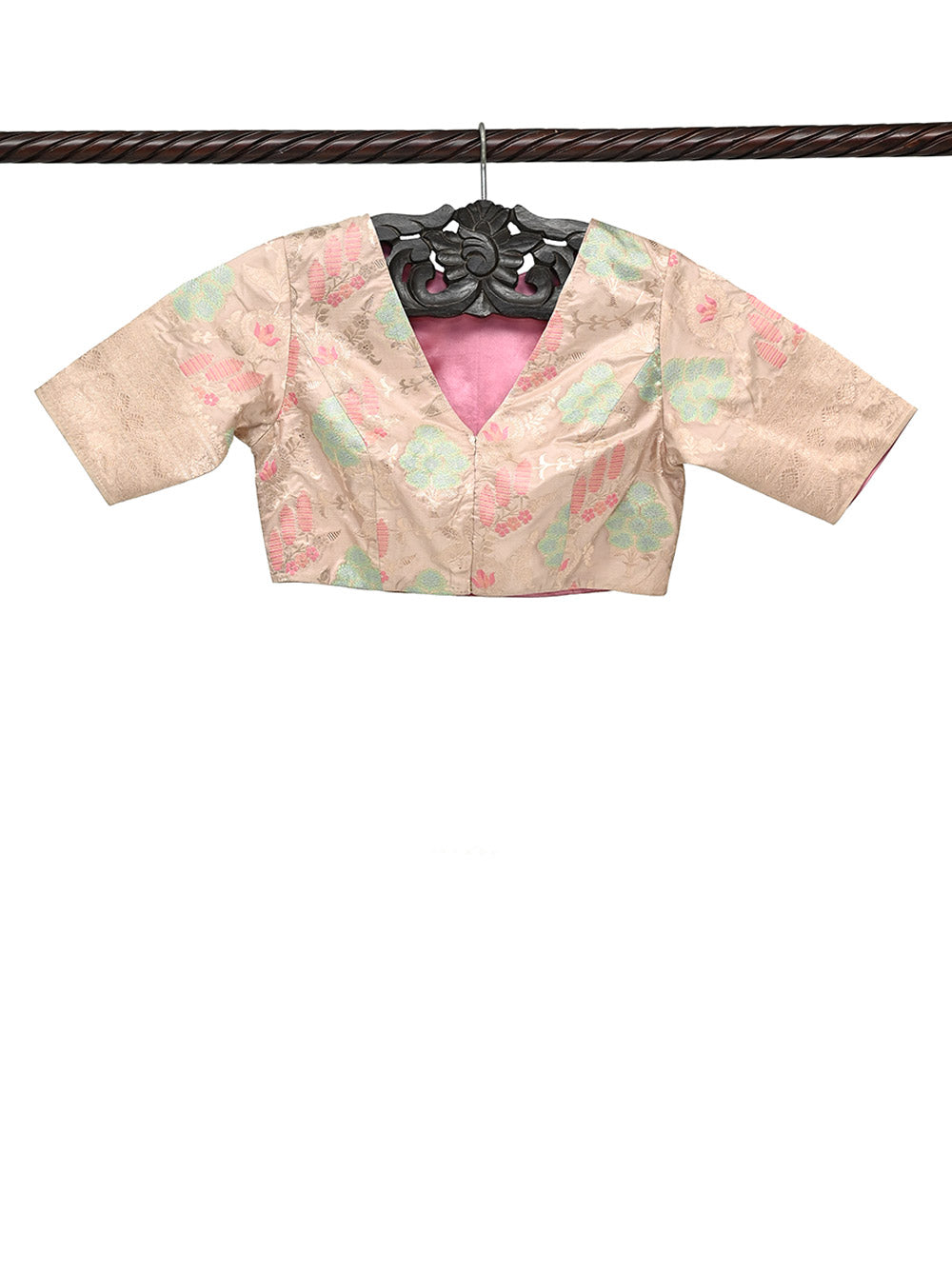 Beige Meenakari Jaal Katan Silk Banarasi Ready-Made Blouse