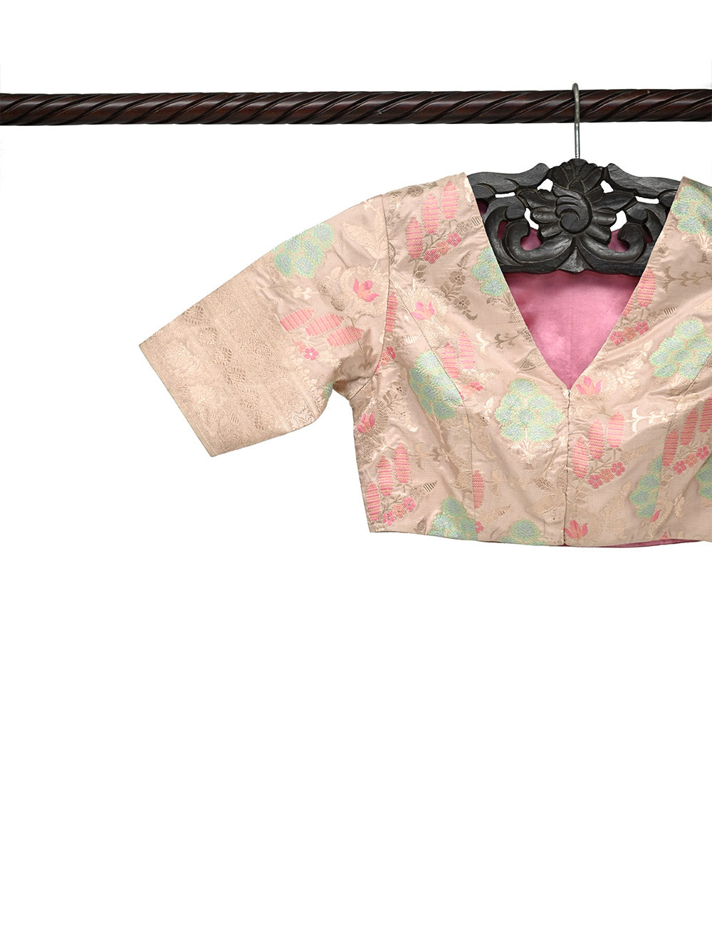 Beige Meenakari Jaal Katan Silk Banarasi Ready-Made Blouse