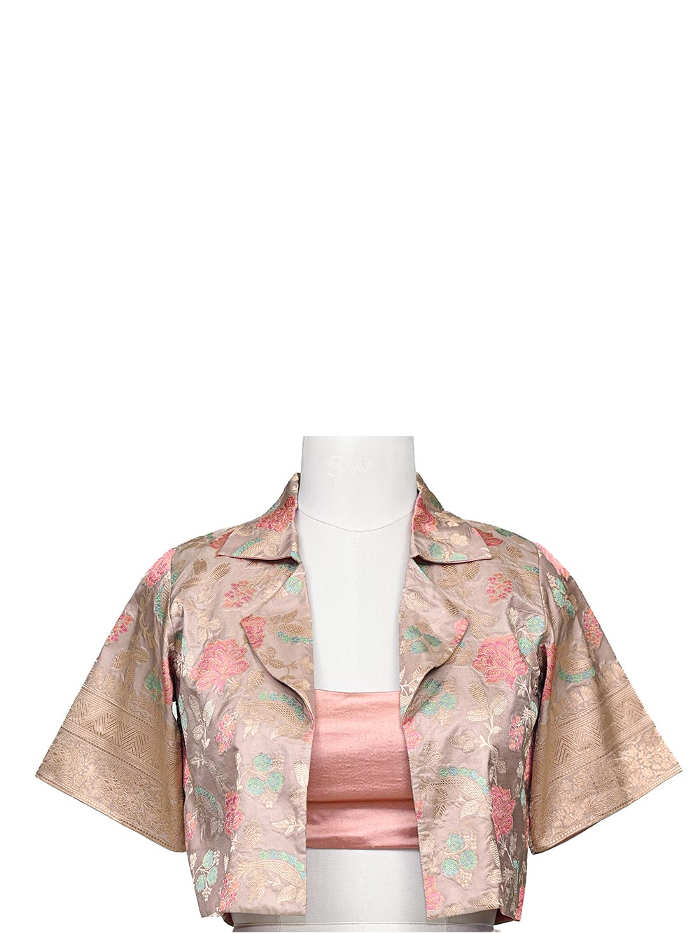 Pastel Pink Silk Meenakari Handloom Banarasi Jacket