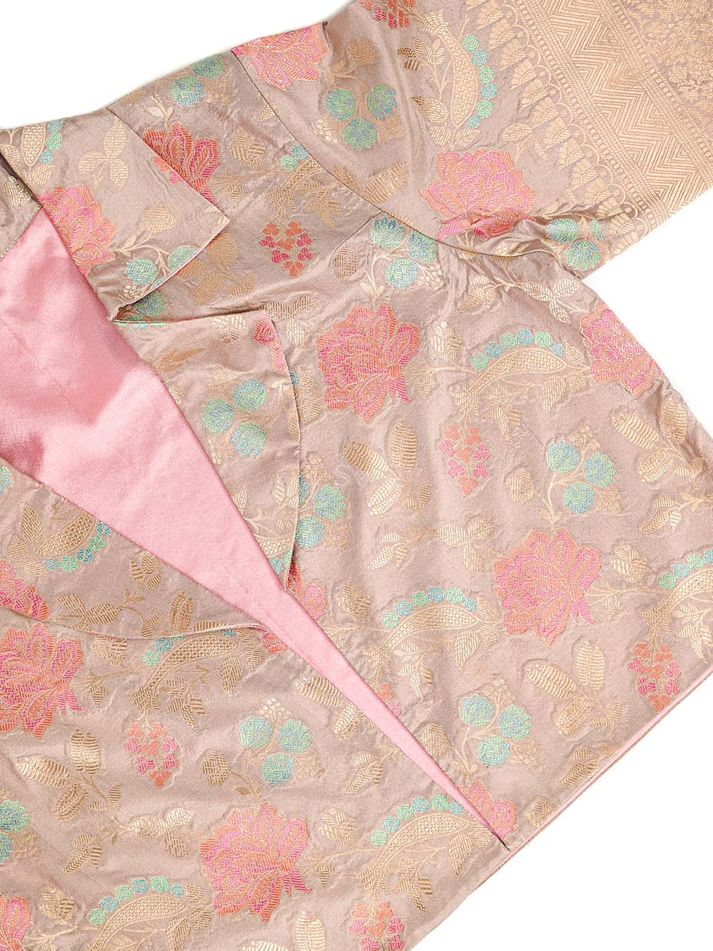 Pastel Pink Silk Meenakari Handloom Banarasi Jacket