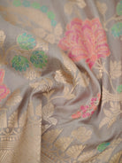 Dark Beige Meenakari Jaal Katan Silk Handloom Banarasi Fabric - Gift Box - Sacred Weaves