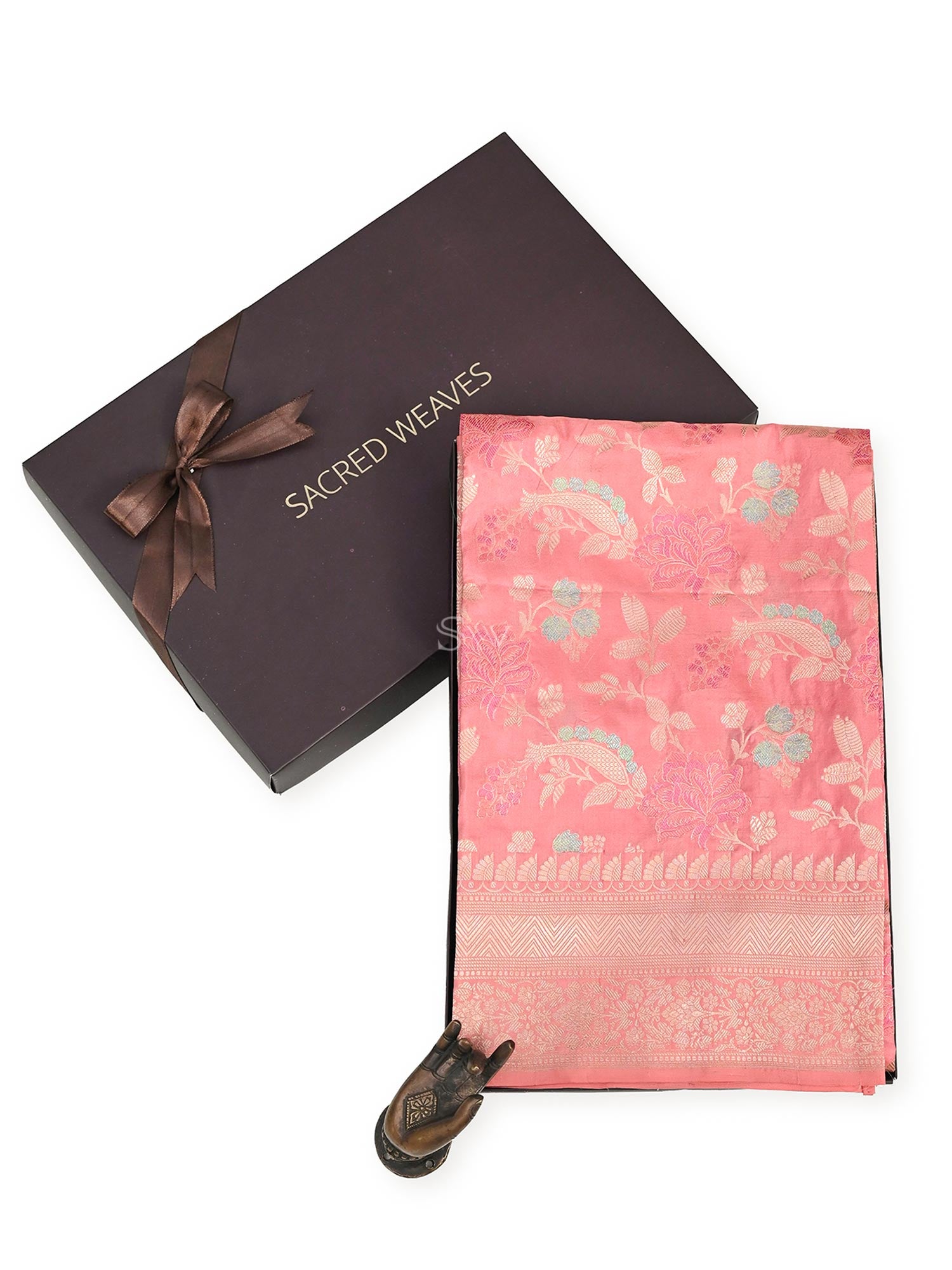 Pink Meenakari Jaal Katan Silk Handloom Banarasi Fabric - Gift Box - Sacred Weaves