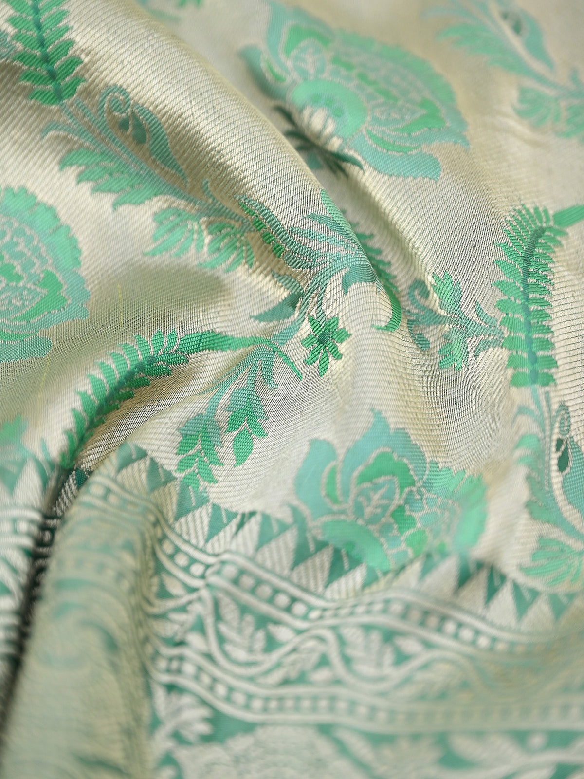 Green Meenakari Brocade Katan Silk Handloom Banarasi Fabric - Gift Box