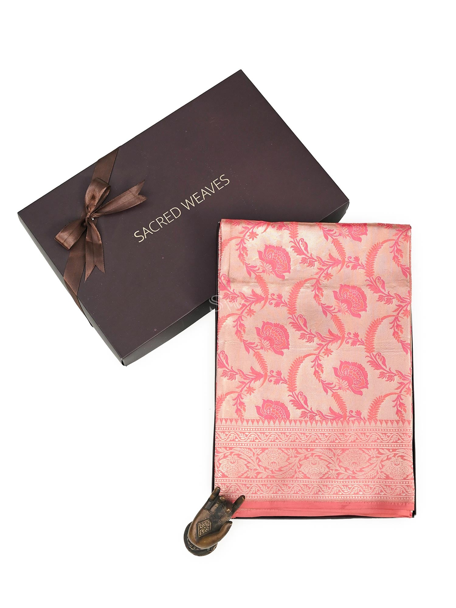 Pink Meenakari Brocade Katan Silk Handloom Banarasi Fabric - Gift Box - Sacred Weaves