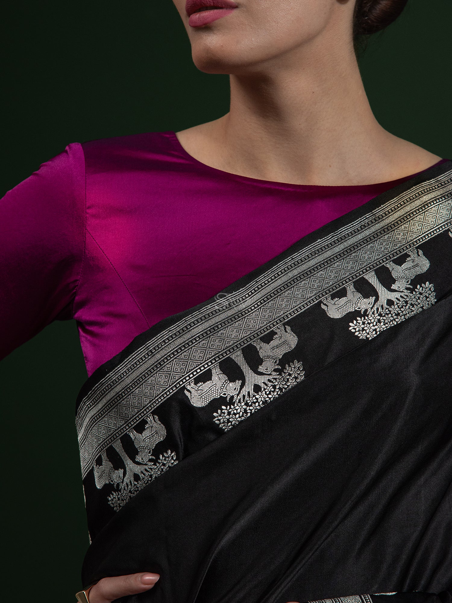 Black Shikargah Boota Satin Silk Handloom Banarasi Saree - Sacred Weaves