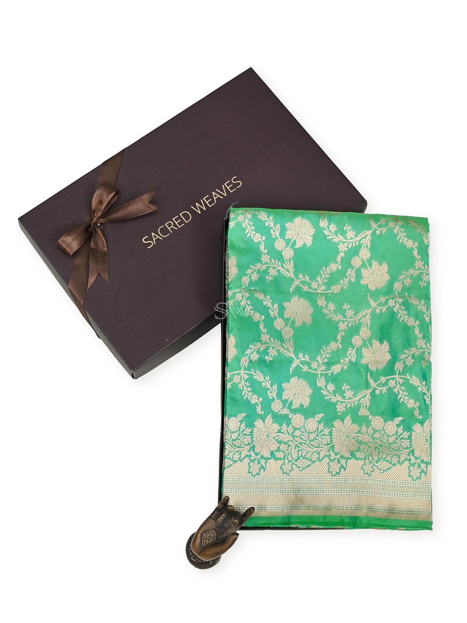Green Uppada Katan Silk Handloom Banarasi Fabric - Gift Box - Sacred Weaves