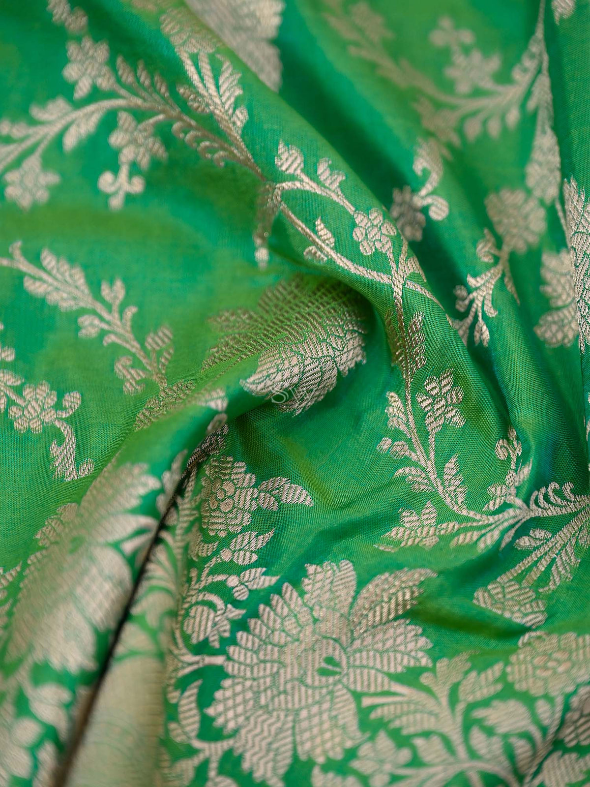 Green Uppada Katan Silk Handloom Banarasi Fabric