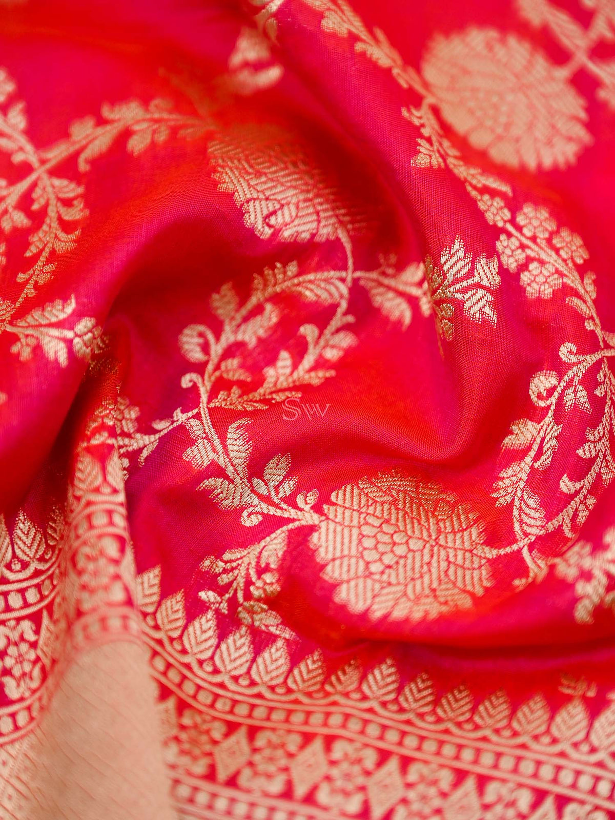 Pink Orange Uppada Katan Silk Handloom Banarasi Fabric