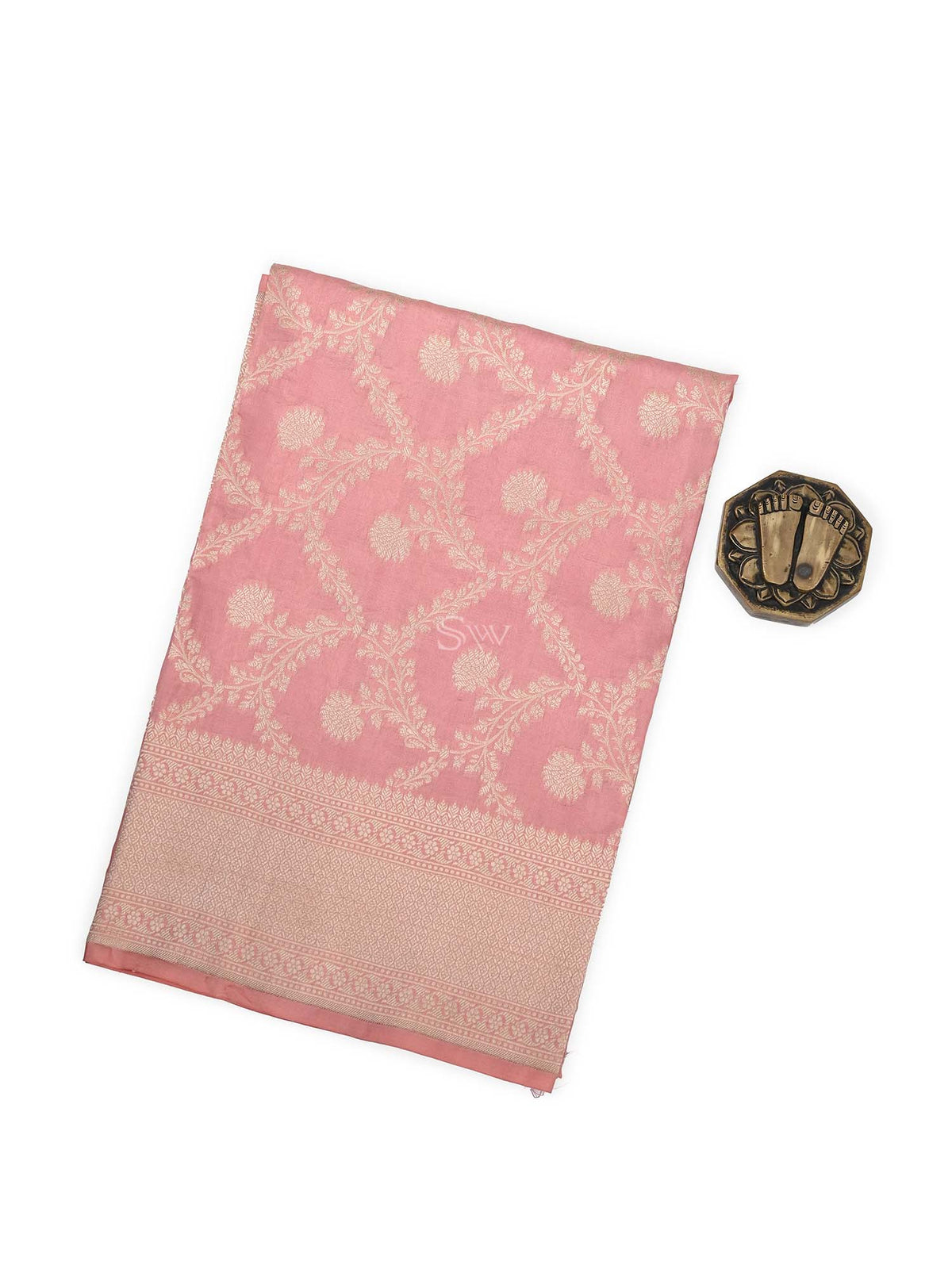 Pastel Pink Uppada Jaal Katan Silk Handloom Banarasi Fabric