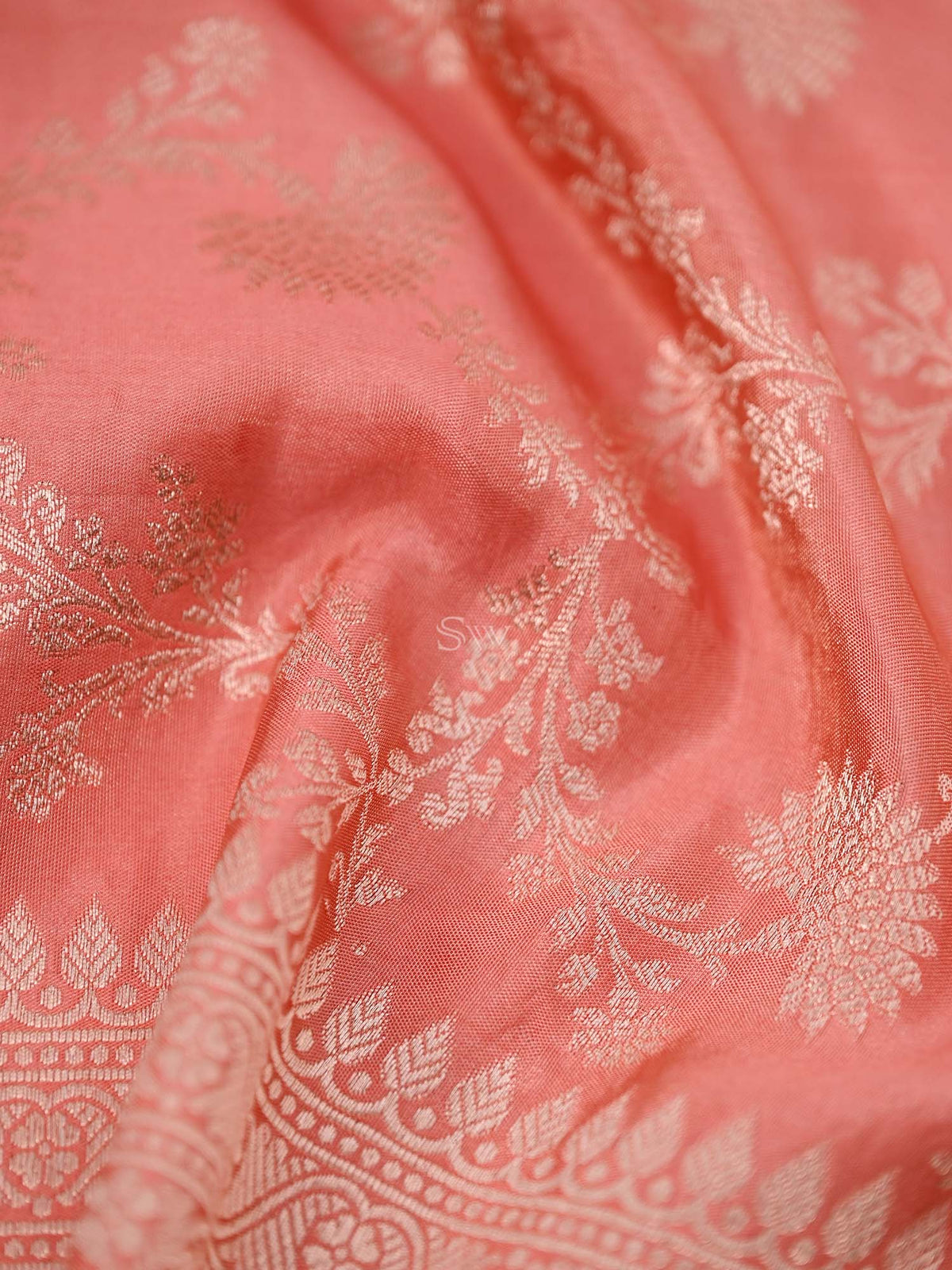 Peach Jaal Tissue Silk Handloom Banarasi Fabric