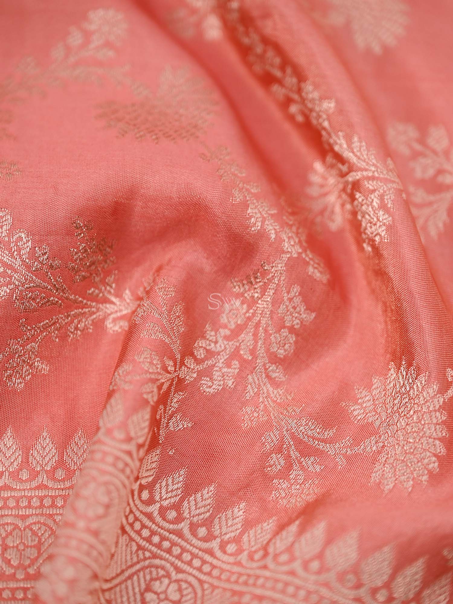 Peach Jaal Tissue Silk Handloom Banarasi Fabric - Gift Box - Sacred Weaves