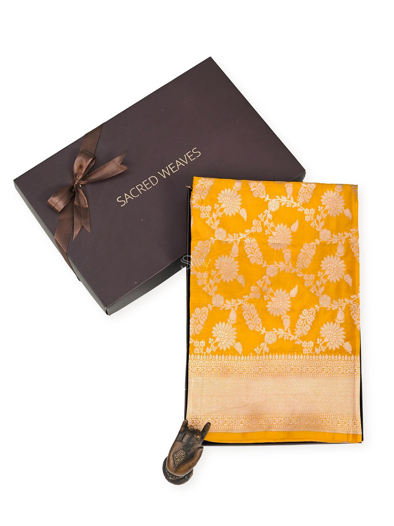 Yellow Uppada Katan Silk Handloom Banarasi Fabric - Gift Box - Sacred Weaves