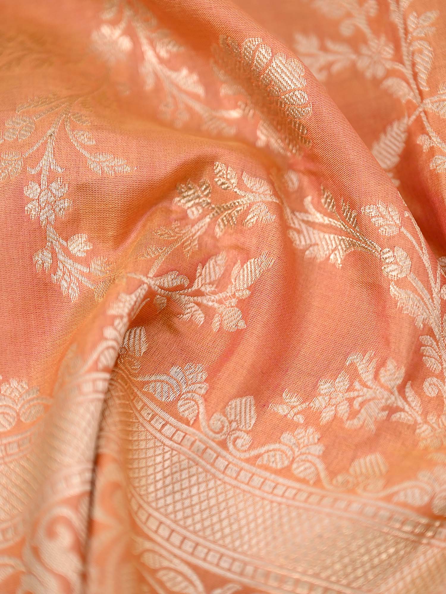 Peach Uppada Katan Silk Handloom Banarasi Fabric - Gift Box - Sacred Weaves