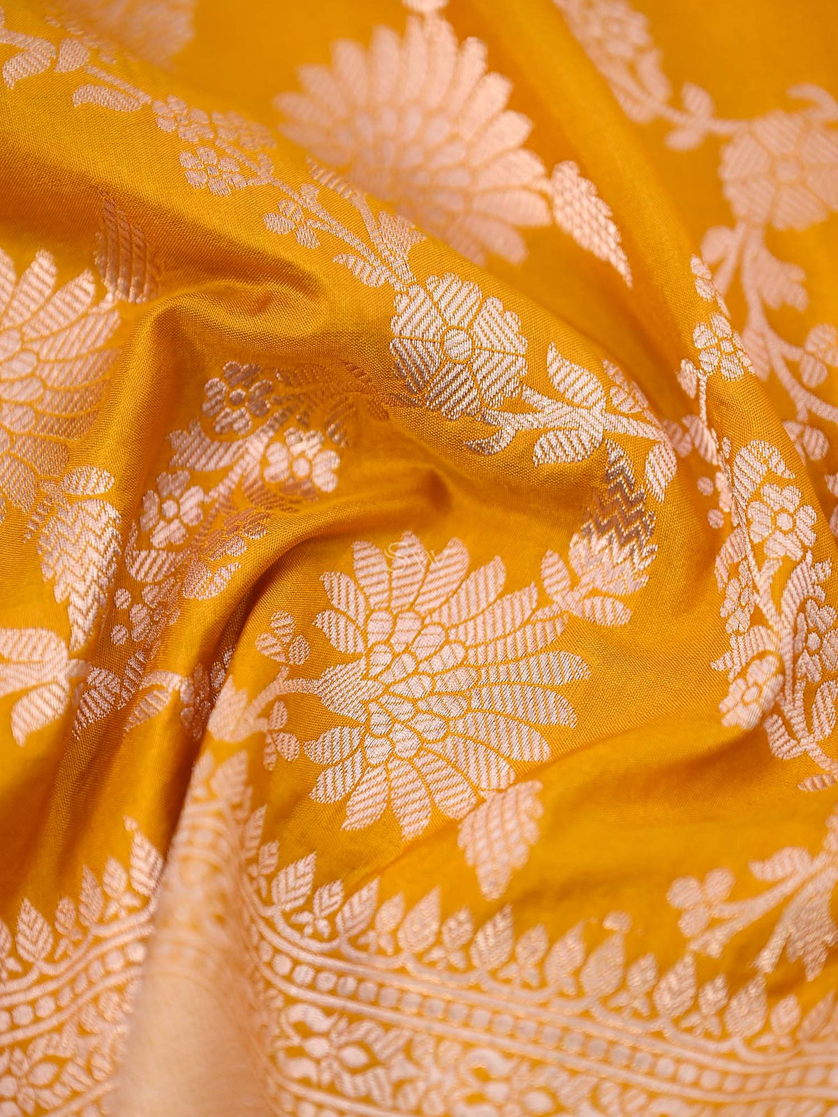 Yellow Uppada Katan Silk Handloom Banarasi Fabric