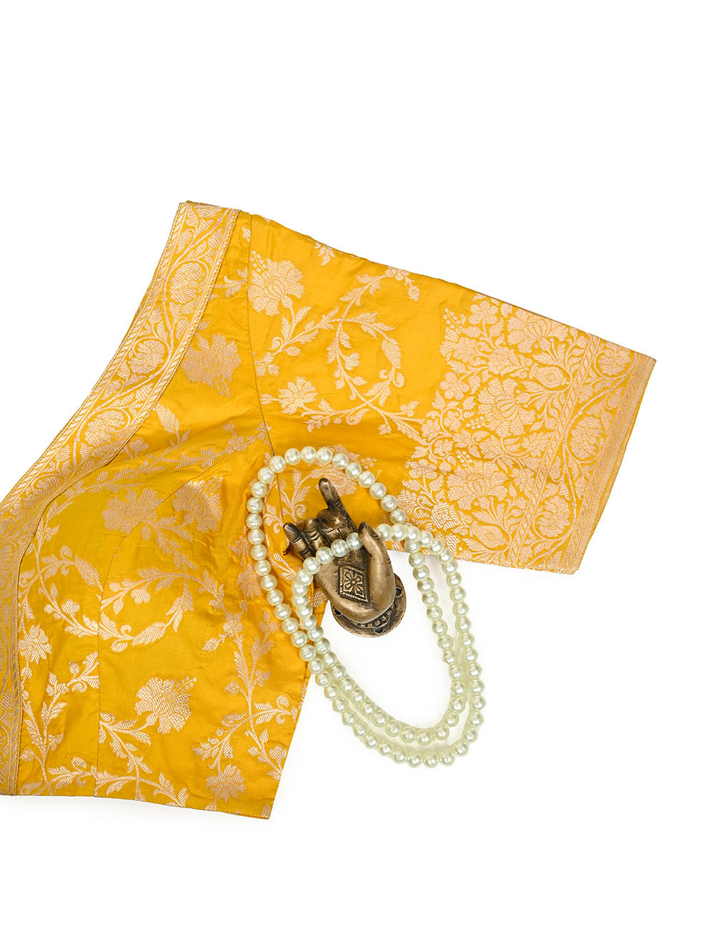 Yellow Uppada Katan Silk Banarasi Ready-Made Blouse