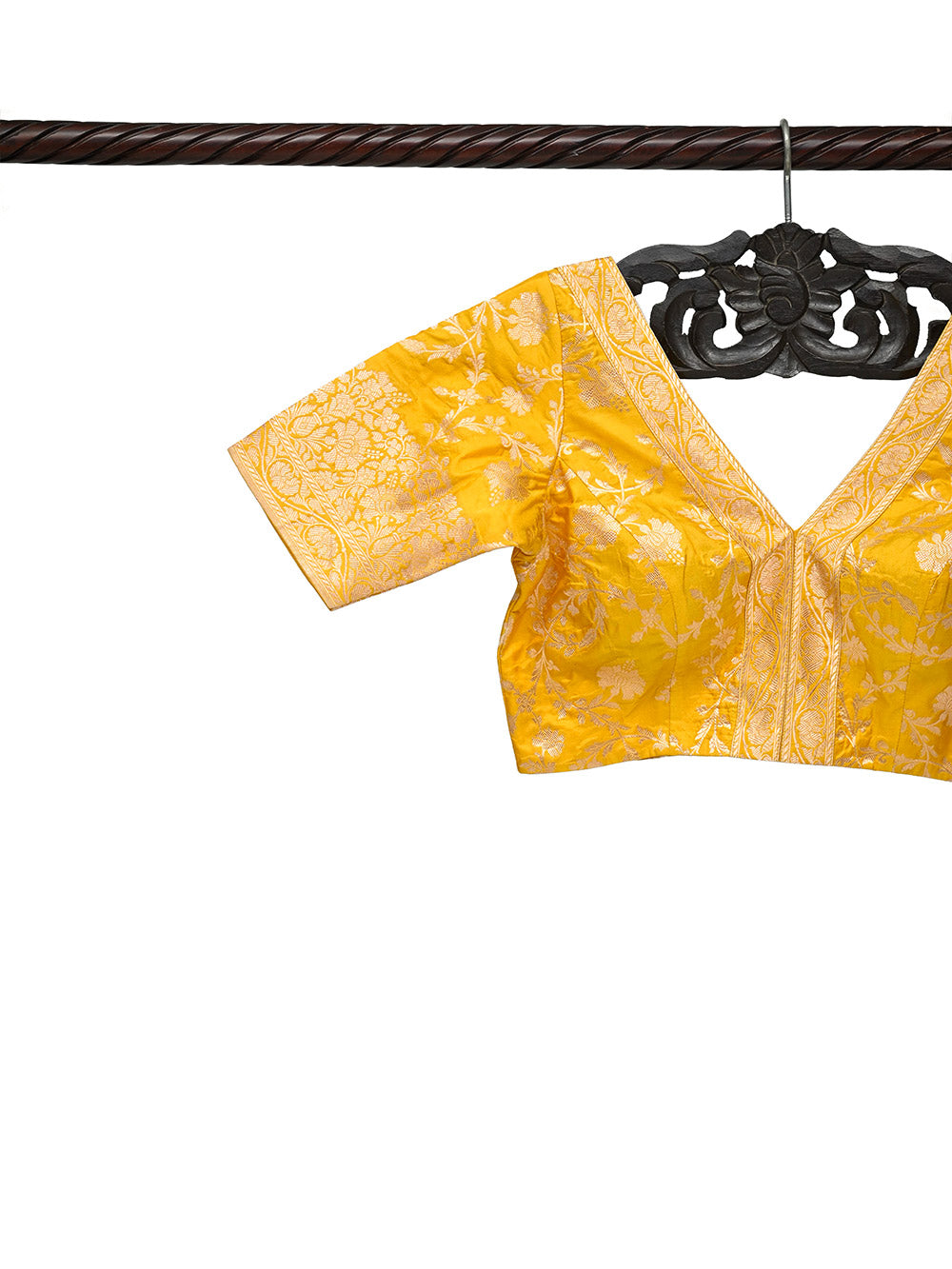 Yellow Uppada Katan Silk Banarasi Ready-Made Blouse